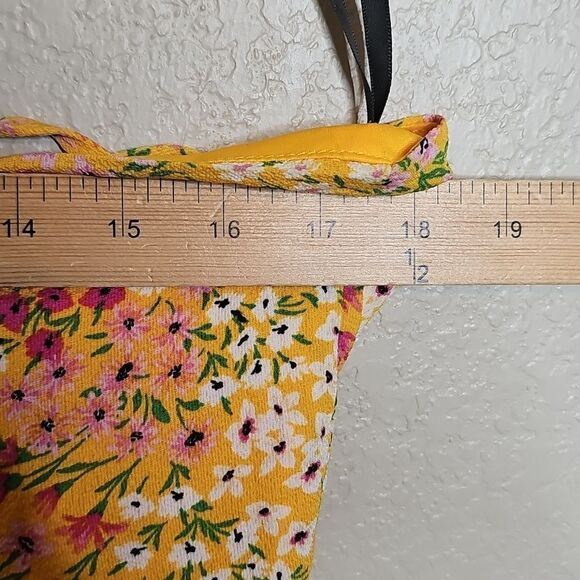 BCBG Yellow Orange Floral Milkmaid Ruched Midi Sundress Large - Picture 8 of 9